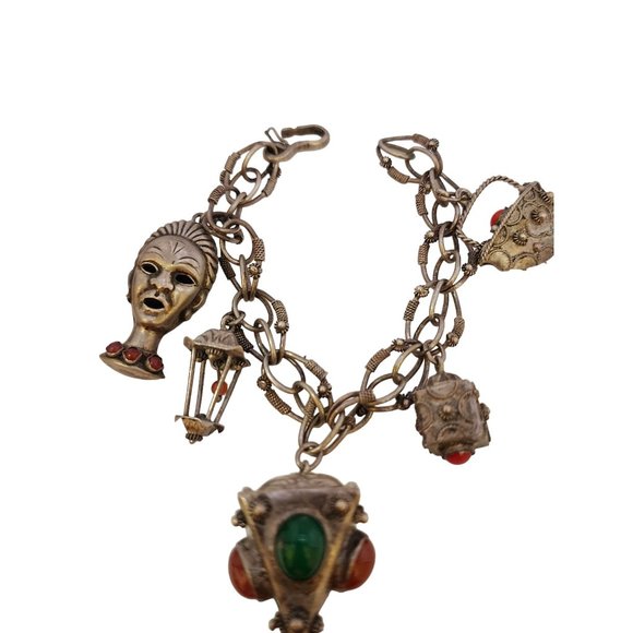 Vintage Sterling Etruscan Well Made Double Sided Charm Bracelet (A3680)